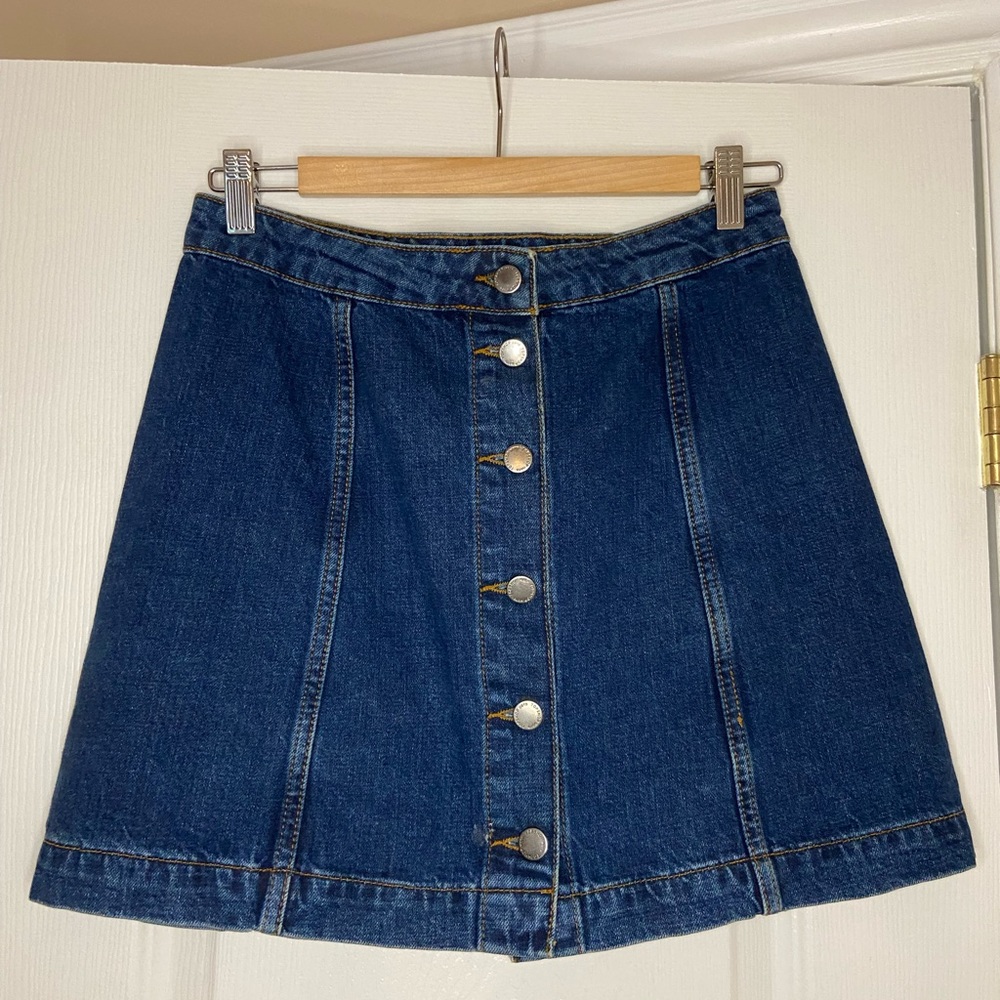 Indigo Denim Button Front Mini Skirt